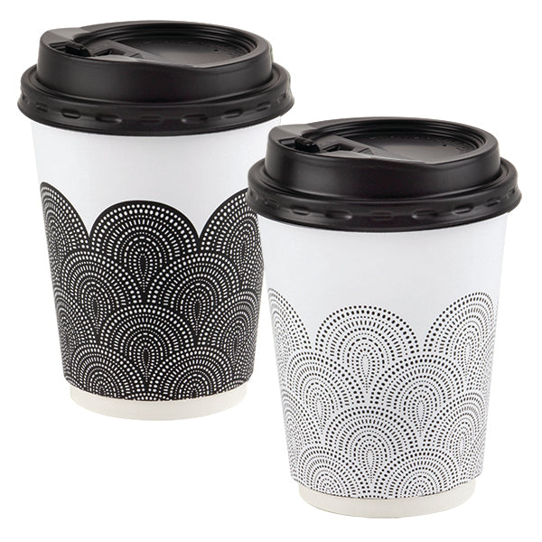 Rays Smooth Double Wall Coffee Cups with Lids - Black