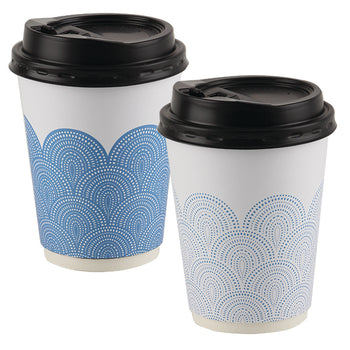 Rays Smooth Double Wall Coffee Cups with Lids - Blue