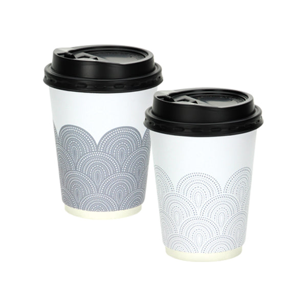 Rays Smooth Double Wall Coffee Cups with Lids - Silver
