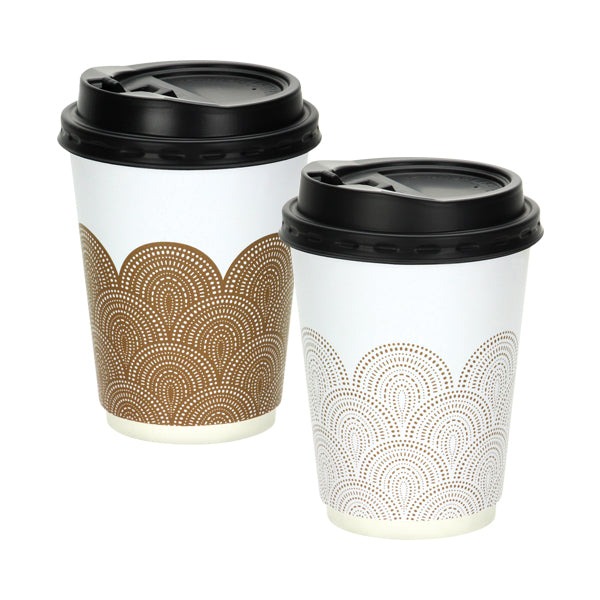 Rays Smooth Double Wall Coffee Cups with Lids - Gold