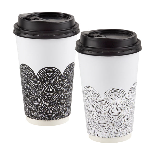 Rays Smooth Double Wall Coffee Cups with Lids - Black