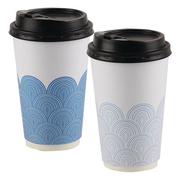 Rays Smooth Double Wall Coffee Cups with Lids - Blue
