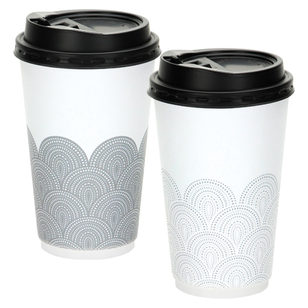 Rays Smooth Double Wall Coffee Cups with Lids - Silver