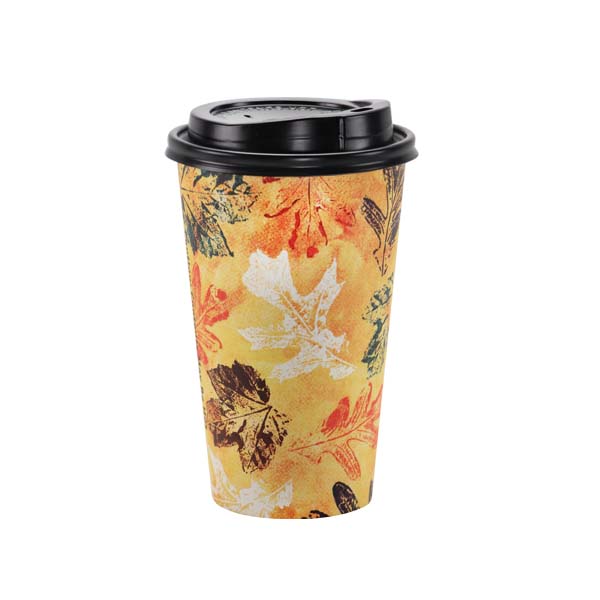 16 OZ Hot/Cold Cup with Lids Stamped Leaves Design
