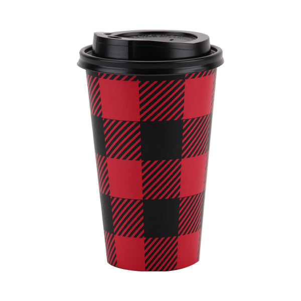 16 oz Hot/Cold Cup with Lid Buffalo Plaid Design