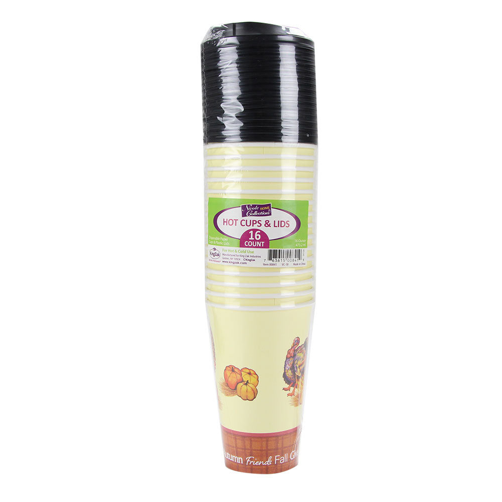 16oz Hot Cup with "Give Thanks" Design – Disposable Coffee Cups for Thanksgiving & Holiday Events