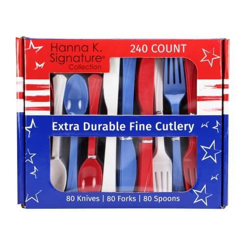 Premium Heavy Weight Red, White and Blue Combo Cutlery