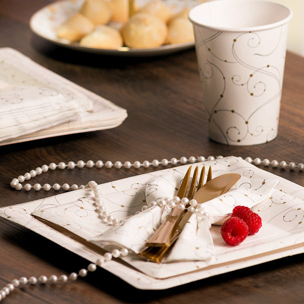 Swirls and Pearls Deluxe Paper Square Dinnerware