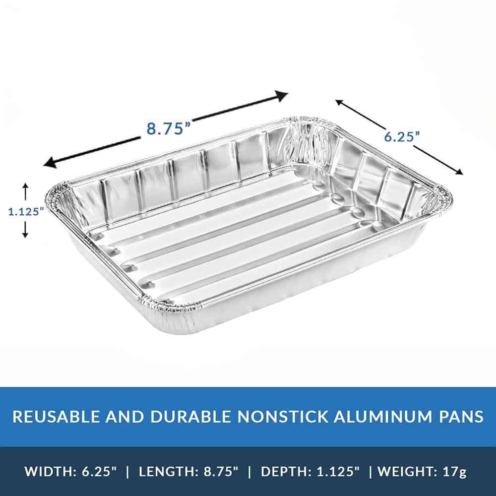 Heavy Duty Aluminum Foil Small Broiler Pan 8 3/4” L x 6 1/4” W x 1 1/8” D [200 Count]