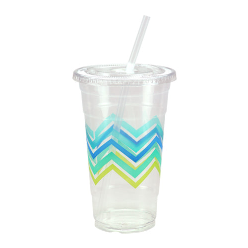 Premium Plastic 24 oz. Chevron Cup with Lid & Straw