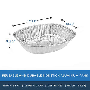 Heavy Duty Aluminum Foil Oval Roaster 17 3/4” L x 13 3/4” W x 3 1/4" D [100 Count]