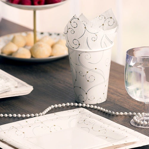 Swirls and Pearls Deluxe Paper Square Dinnerware