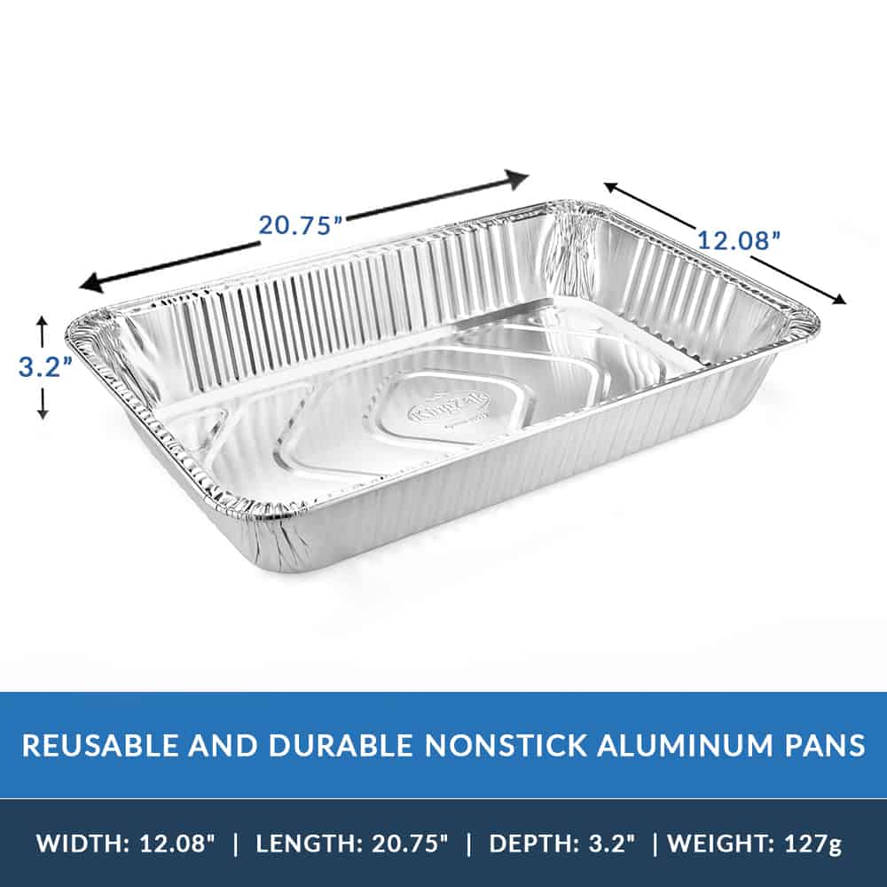 Heavy Duty Aluminum Foil Full Size Deep Pan 20.75" L X 12.8" W X 3.2" D [50 Count] - King Zak