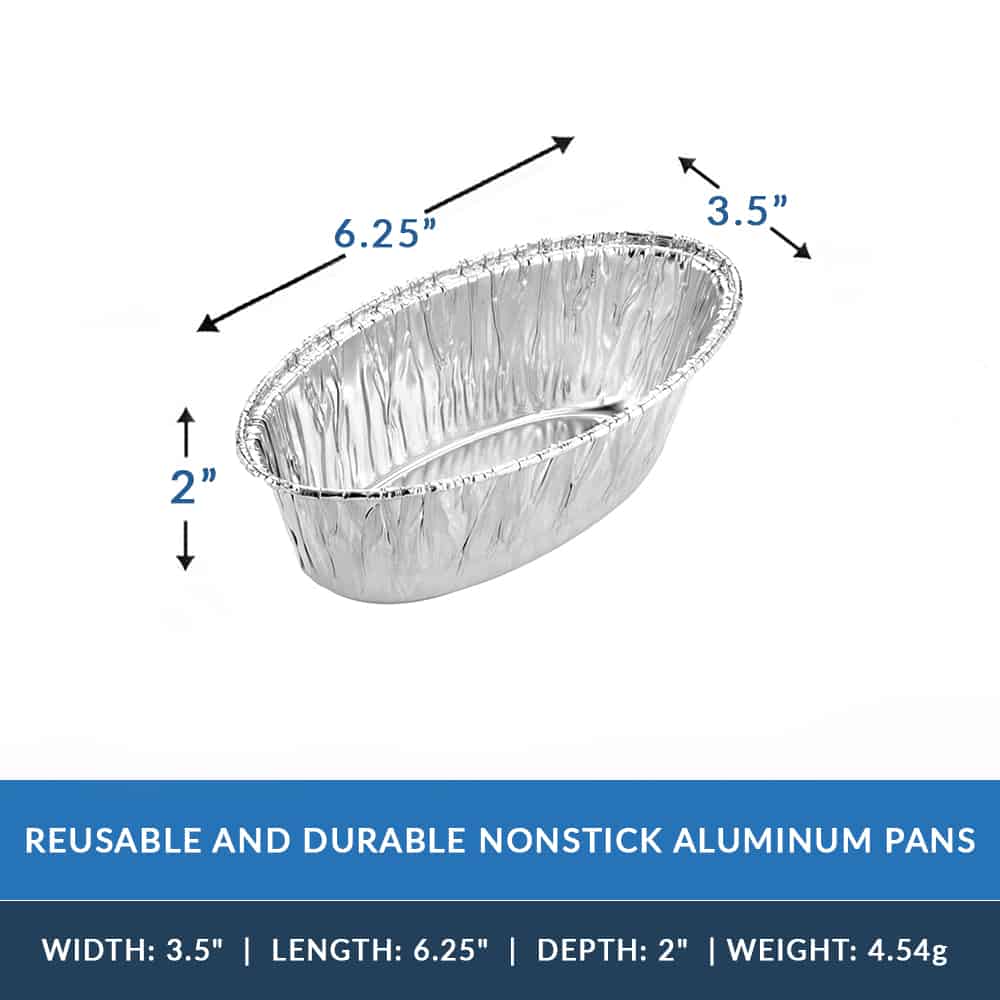 Heavy Duty Aluminum Foil Small Oval Baking Pan 6.25" L X 3.5" W X 2" D 