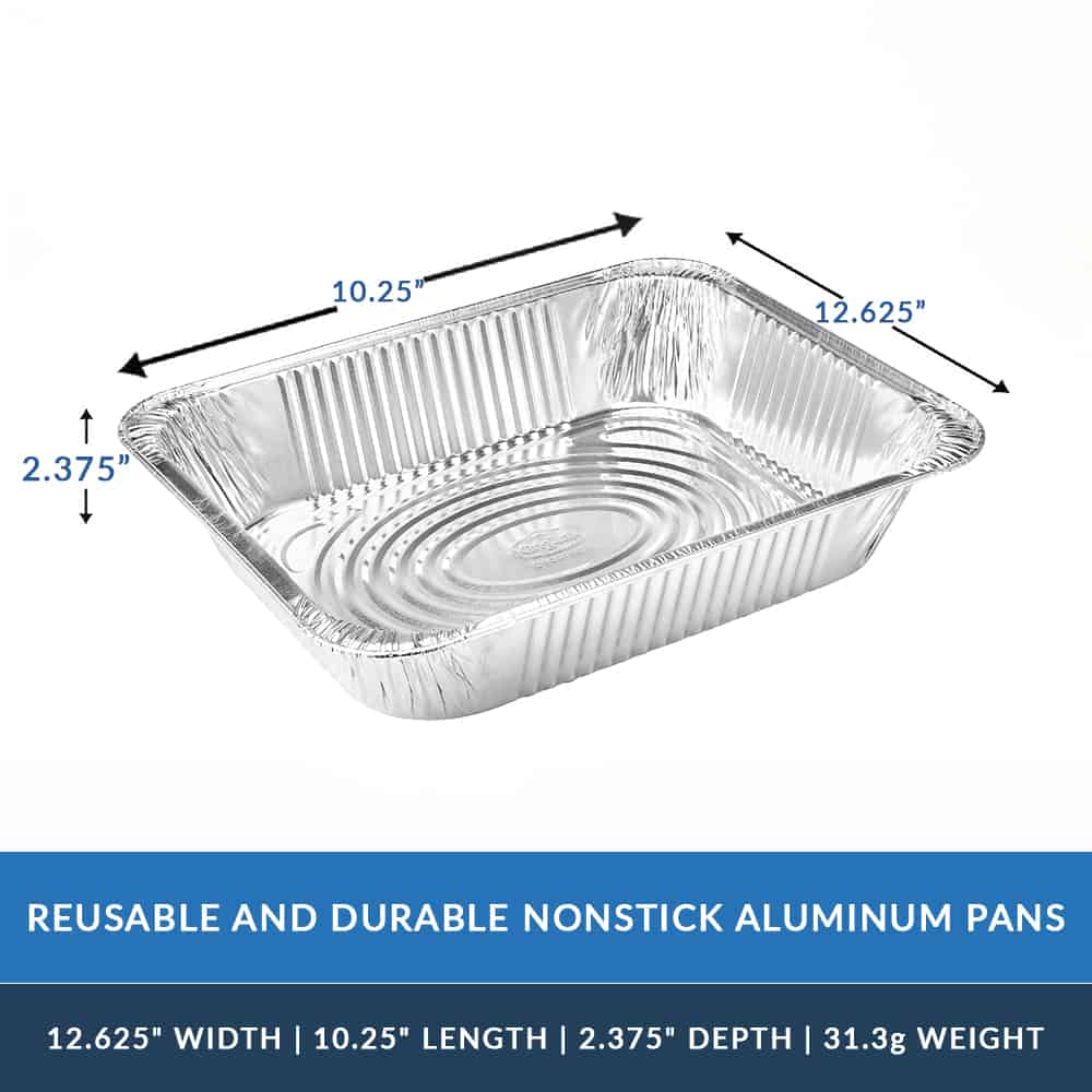 Heavy Duty Aluminum Foil Half Size Extra Heavy Deep Pan 12.75" L X 10.375" W X 2.5" D [100 Count]