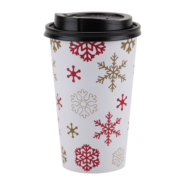 16oz ​Hot/Cold ​Cup with ​Lid Red/Gold ​Snowflake Design 