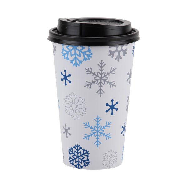 16oz ​Hot/Cold ​Cup ​W/ ​Lid Blue/Silver ​Snowflake Design