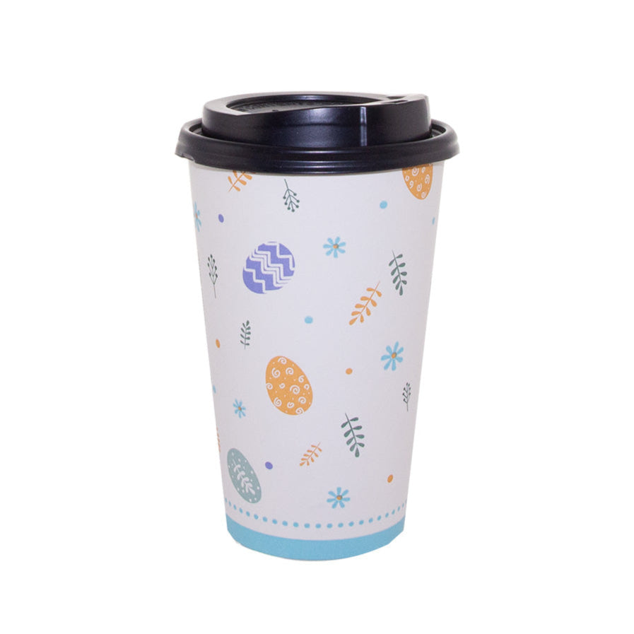 16oz Hot Cup with Lid – Happy Easter Design Disposable Coffee Cups for Easter & Spring Celebrations