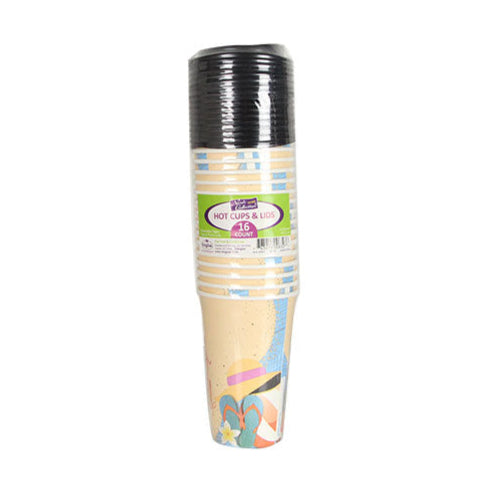16 oz Hot/Cold Paper Cup with Lid Beach Vibes Design