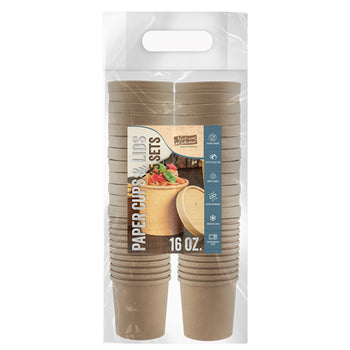 Kraft Paper Soup Cups with lid 16oz