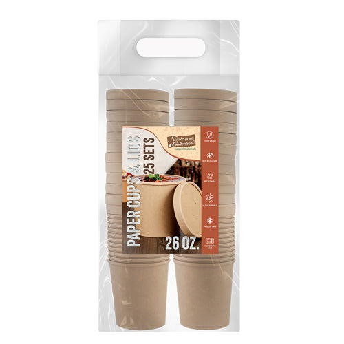 Kraft Paper Soup Cups with lid 26oz