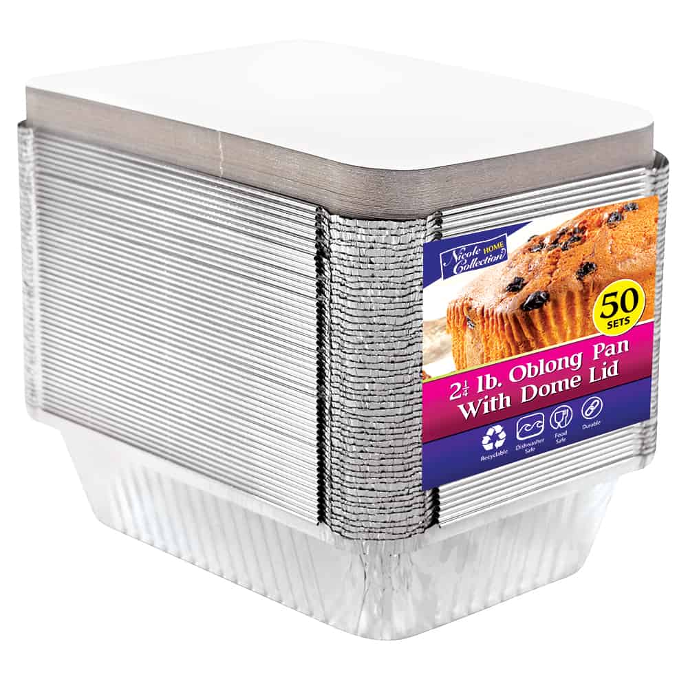 Heavy Duty Aluminum Foil 2.25lb Oblong Pan with Board Lid 50 Pack