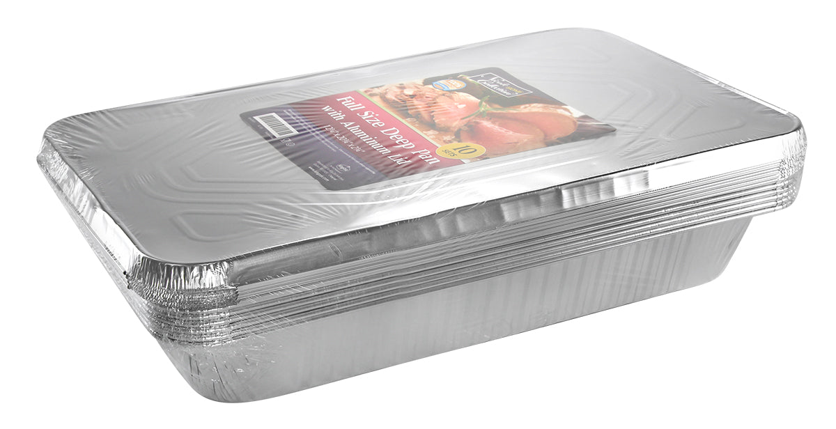 Heavy Duty Aluminum Foil Full Size Deep Pan with Foil Lids 20.75" L X 12.08" W X 3.2" D