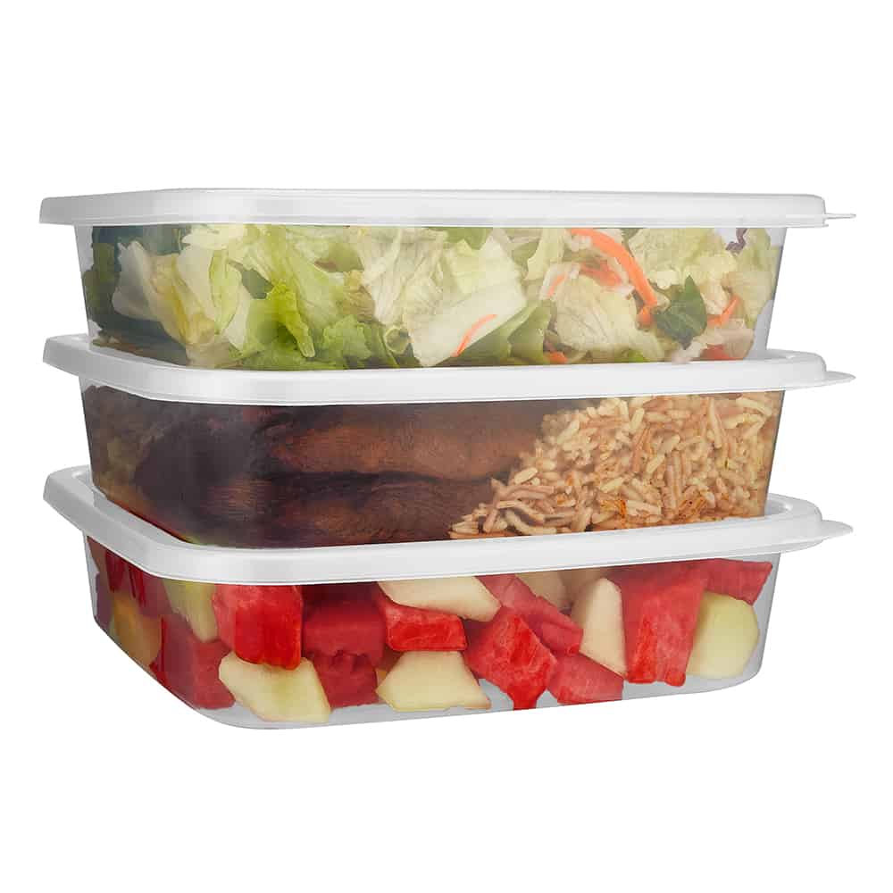 Premium Heavy Duty Plastic, Square, Microwaveable, Stackable 80oz Lunch/Dinner Containers with Airtight Lids - King Zak