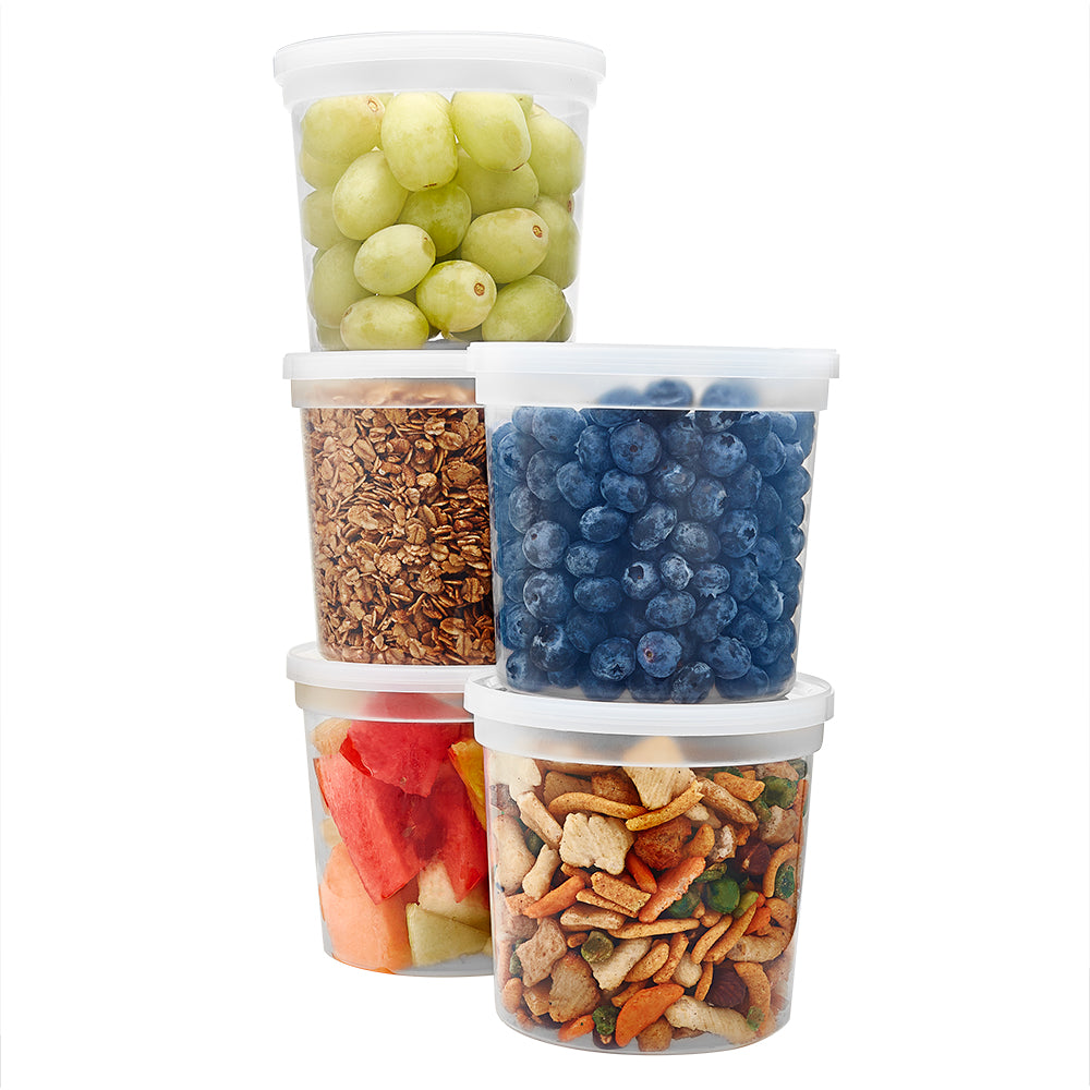 Premium Heavy Duty Plastic Microwaveable, Stackable 24oz Deli Containers with Airtight Lid - King Zak