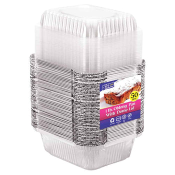 Heavy Duty Aluminum Foil 1lb Oblong Pan with Dome Lid  50 pack