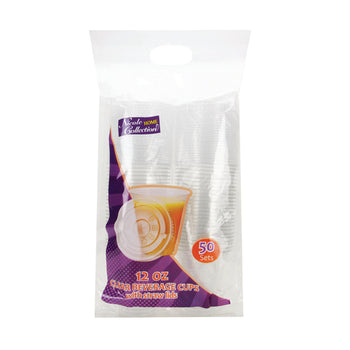 12oz Clear PET Plastic Cups with Straw Lids