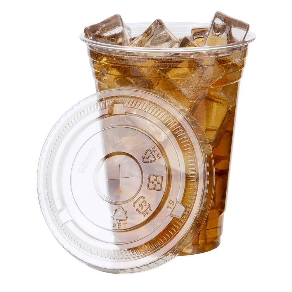 12oz Clear PET Plastic Cups with Straw Lids - Durable Disposable Cold Drink Cups with Flat Lids