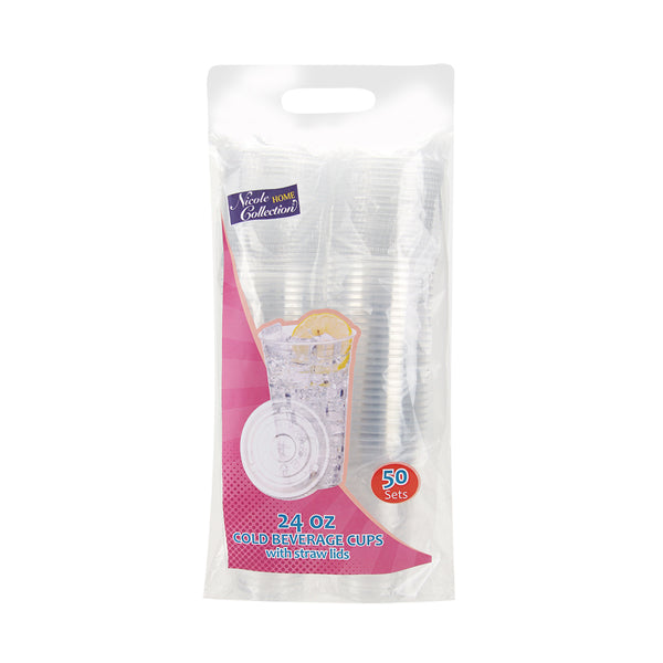12oz Clear PET Plastic Cups with Straw Lids