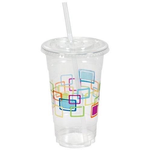 24oz Plastic PET Cup with Lids and Straws with deco Design