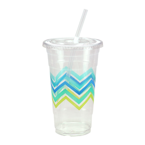 Premium Plastic 24 oz. Chevron Cup with Lid & Straw - King Zak