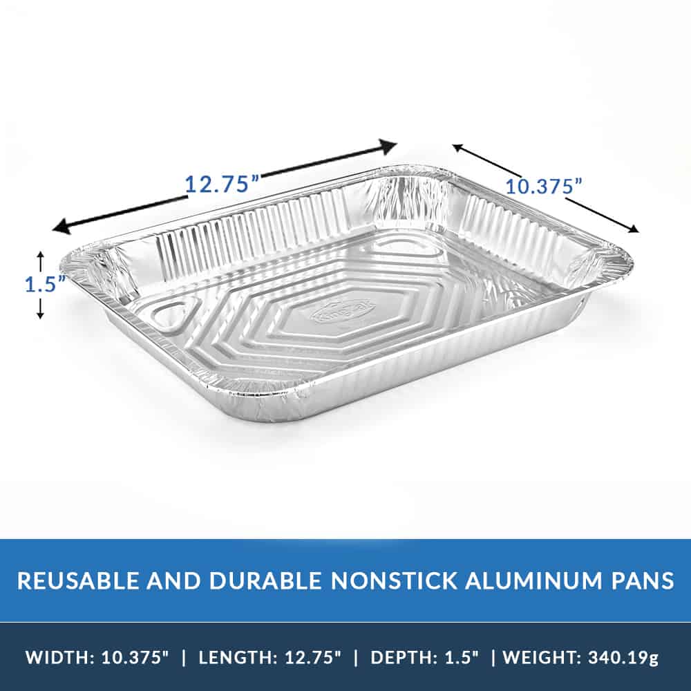 Heavy Duty Aluminum Foil Half Size Shallow Pan 12.75" L X 10.375" W X 1.5" D [100 Count]