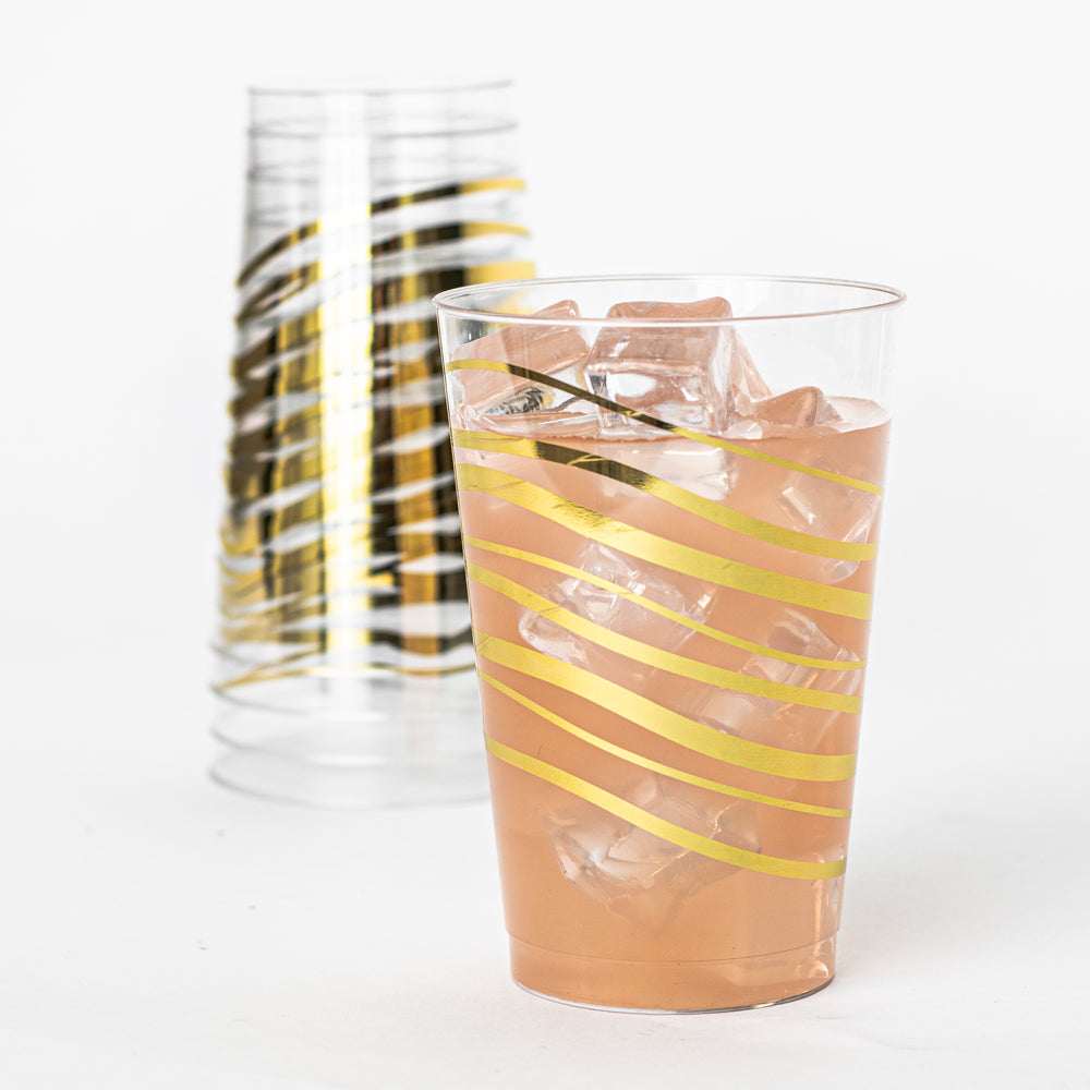 12 oz Clear Tumbler with Waves Design Gold