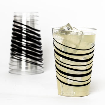 12 oz Clear Tumbler with Waves Design Black