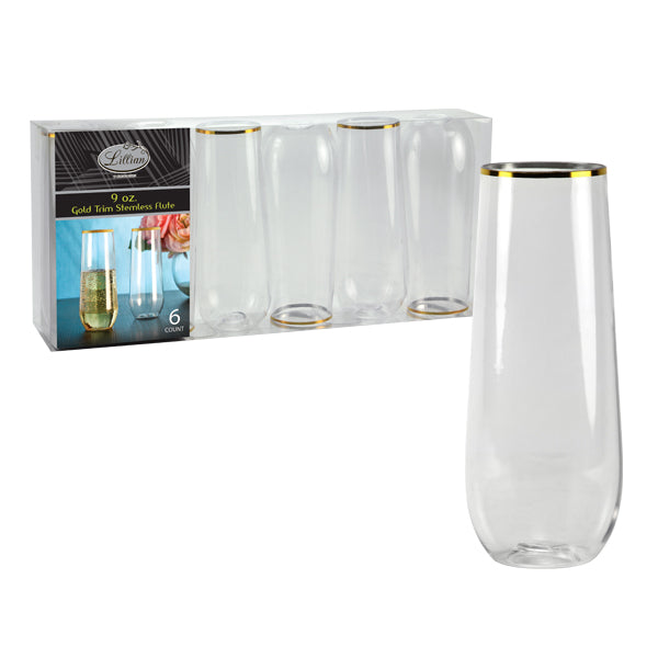 Modern Stemless Drinkware with Gold Trim - Clear with Gold Trim Modern Toasting Glass