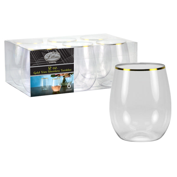 Modern Stemless Drinkware with Gold Trim - Clear with Gold Trim Modern Toasting Glass