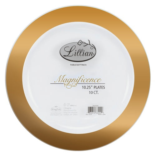 Magnificence Gold Rim Premium Plastic Round Dinnerware: 10.25" plate