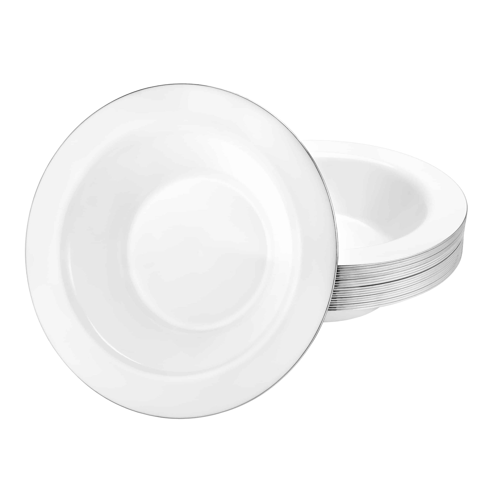 Magnificence Silver Edge Premium Plastic Round Dinnerware: 14 oz bowl