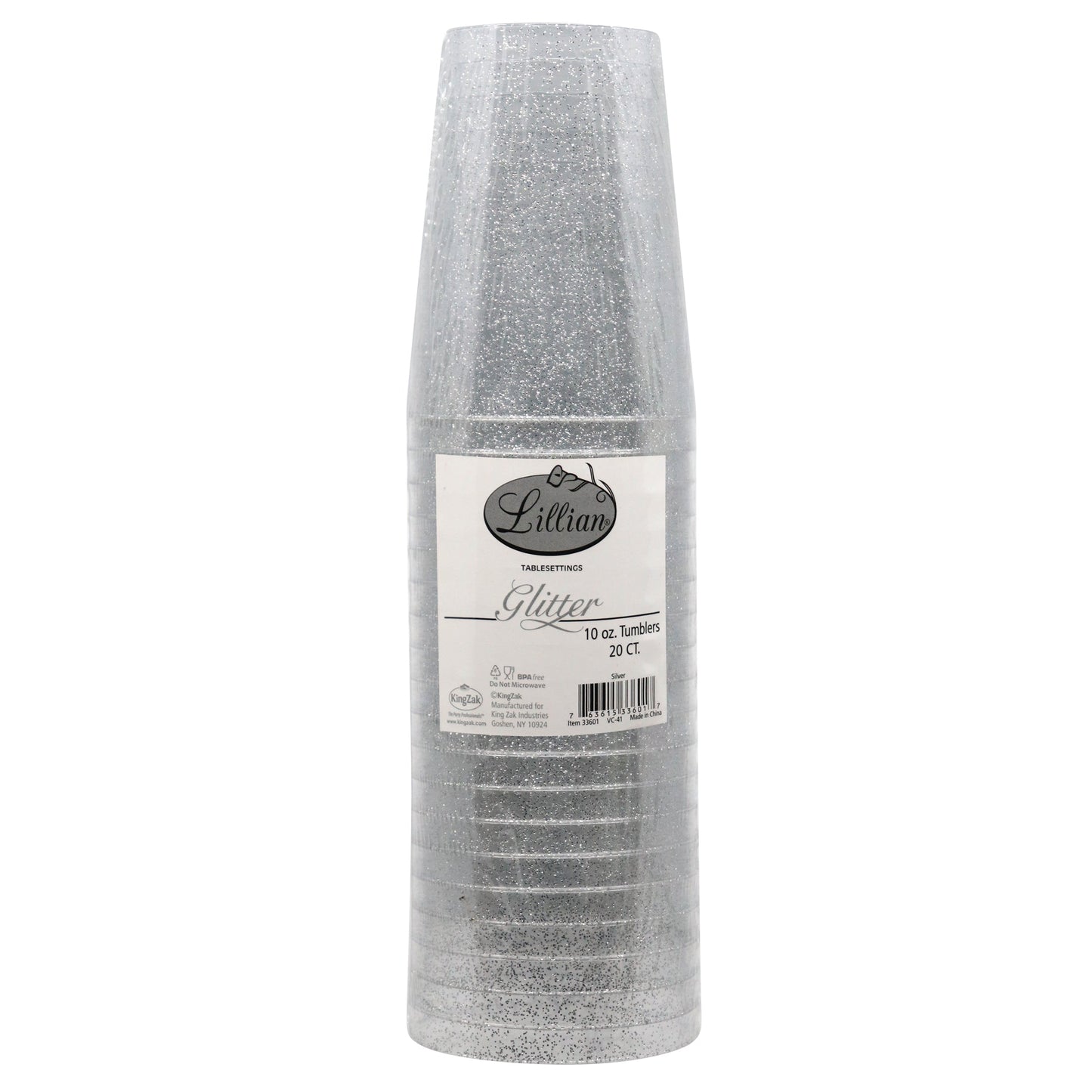 Glitter Premium Plastic 10oz Tumbler - Sliver - 20 Pack