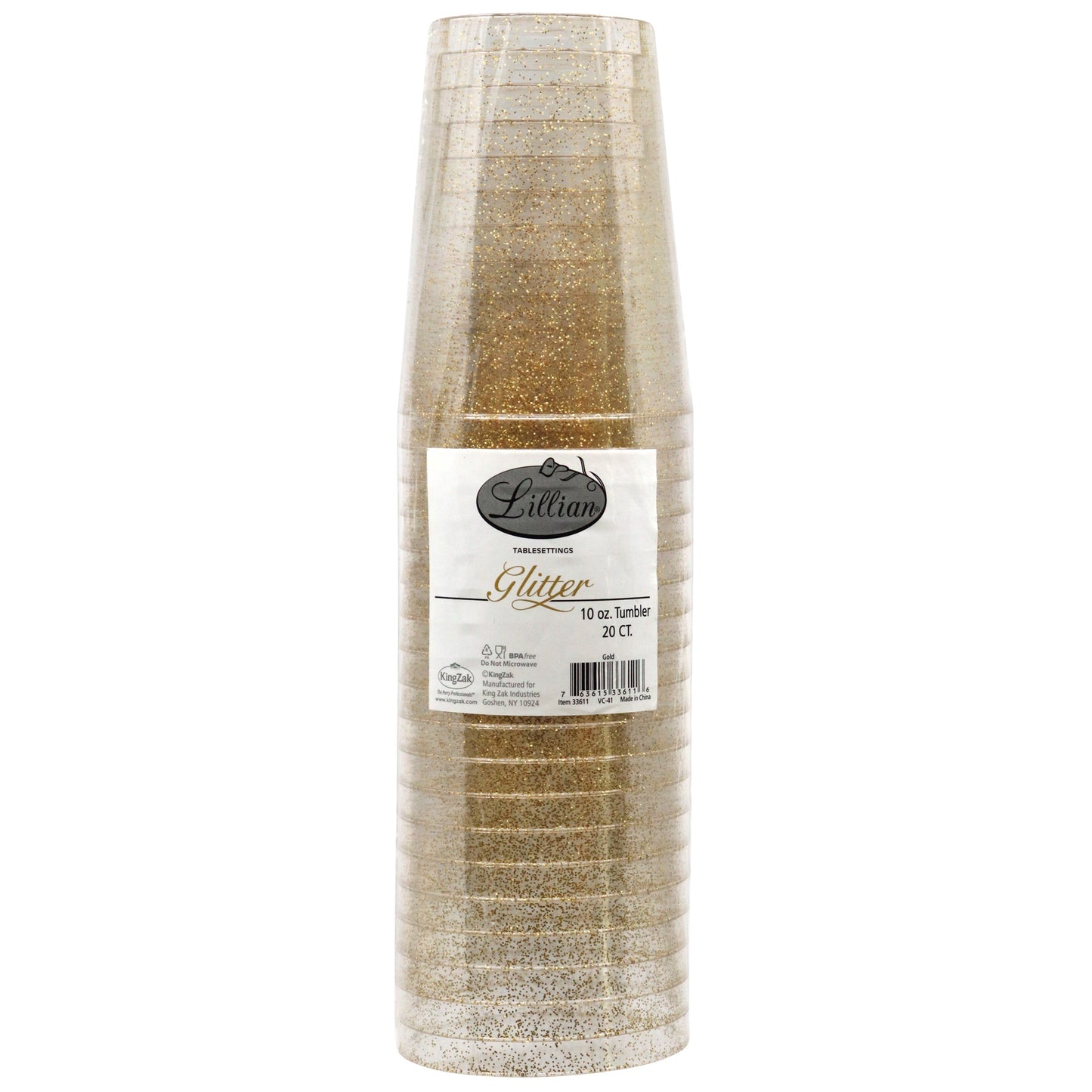 Glitter Premium Plastic 10oz Tumbler - Gold - 20 Pack