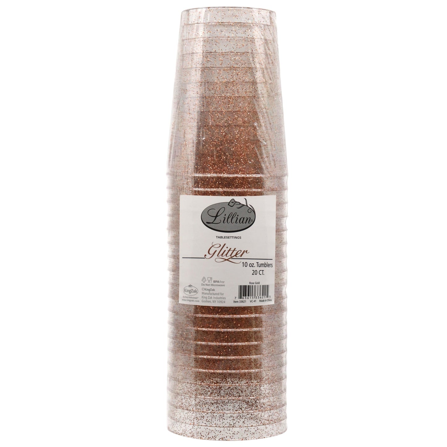 Glitter Premium Plastic 10oz Tumbler - Rose Gold - 20 Pack