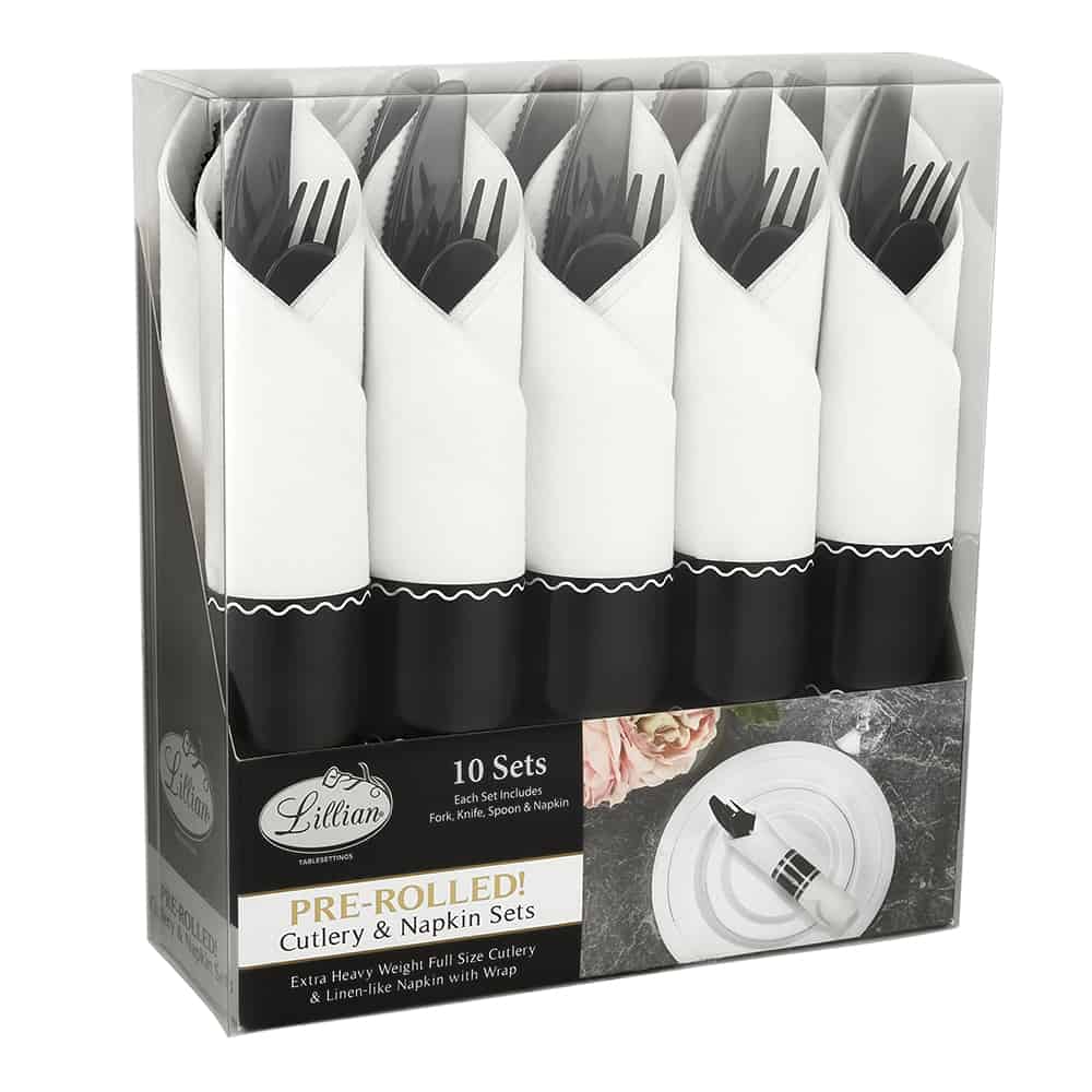 Pre-Rolled Premium Plastic Cutlery & Napkin Sets - King Zak