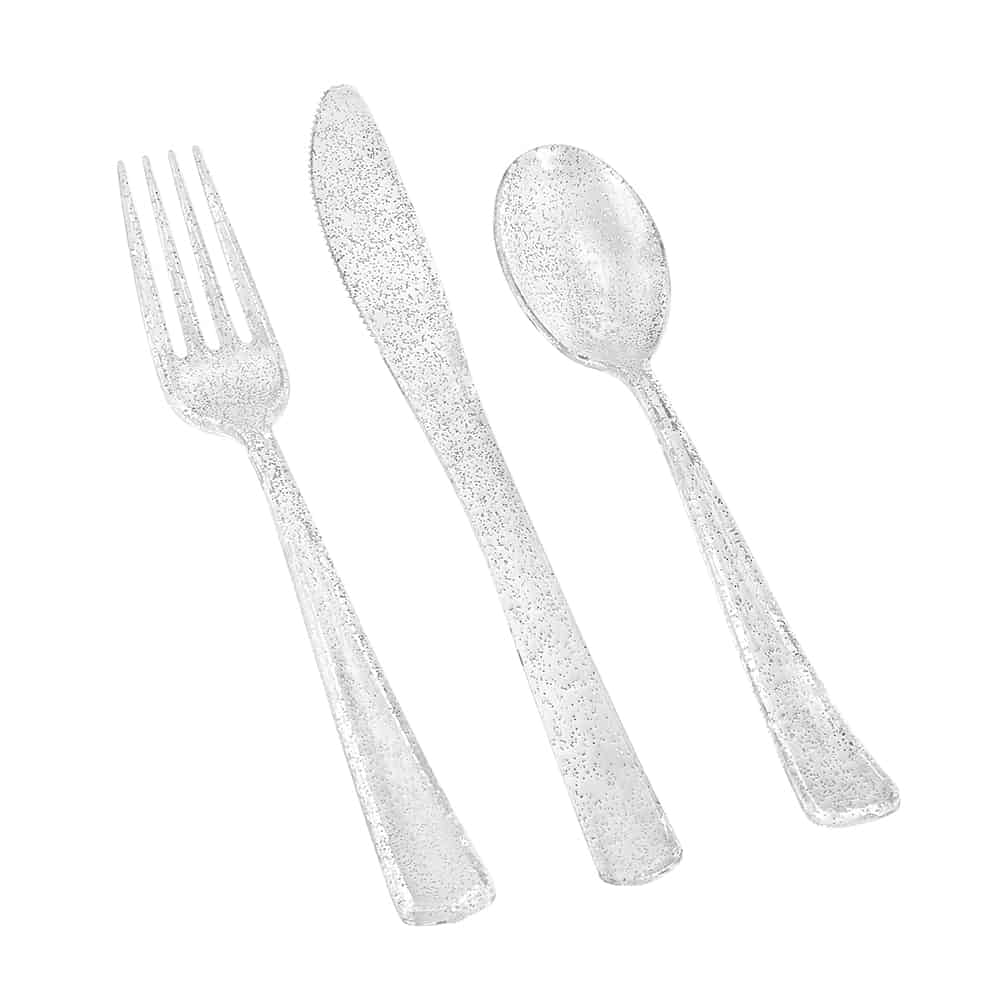 Glitter Premium Plastic Cutlery Combo - Sliver