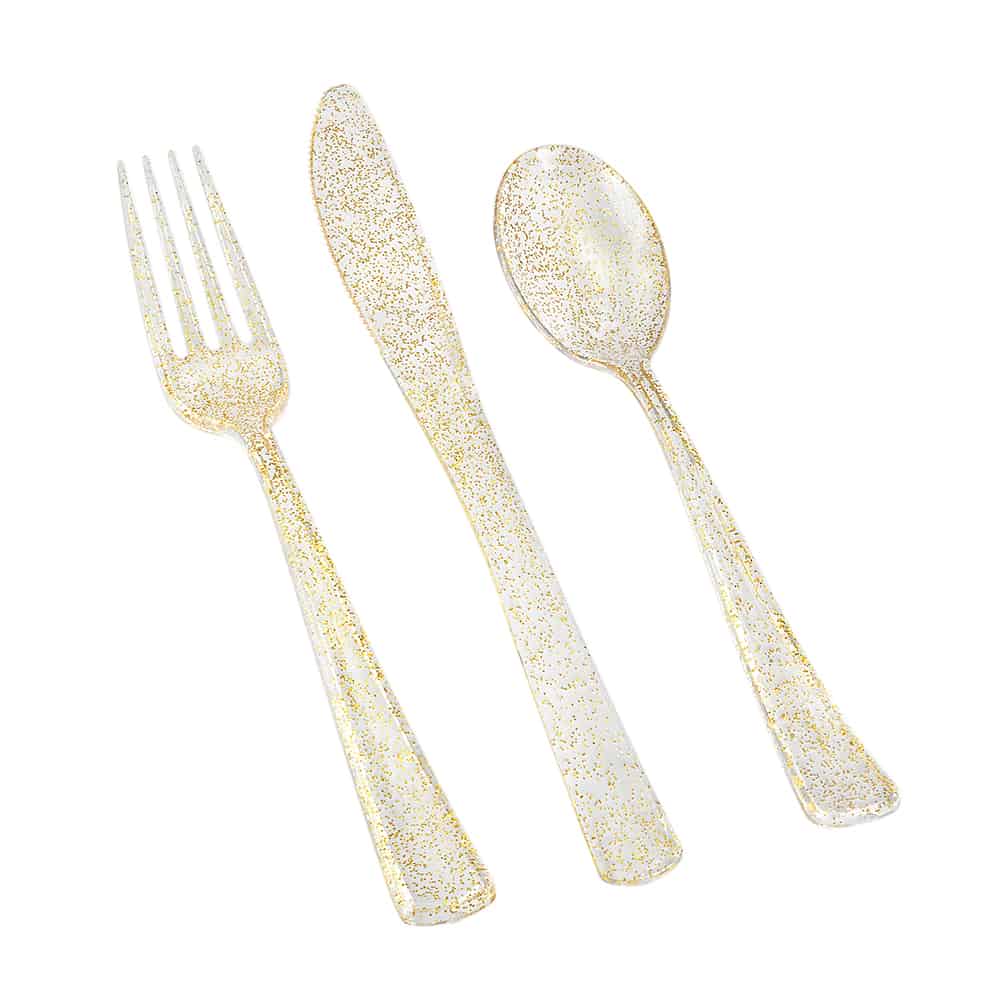 Glitter Premium Plastic Cutlery Combo - Gold