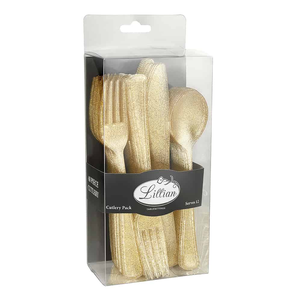 Glitter Premium Plastic Cutlery Combo - Gold