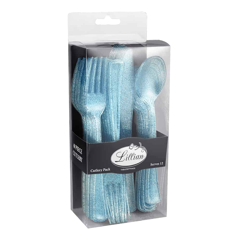 Glitter Premium Plastic Cutlery Combo - Blue